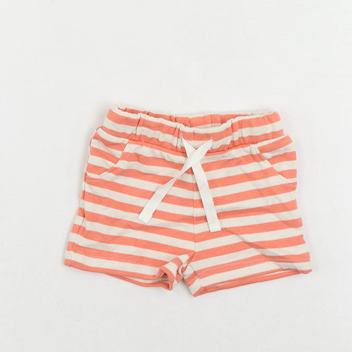 Marks and Spencer Baby Pink Striped Cotton Cropped Trousers Size 0-3 Months Drawstring