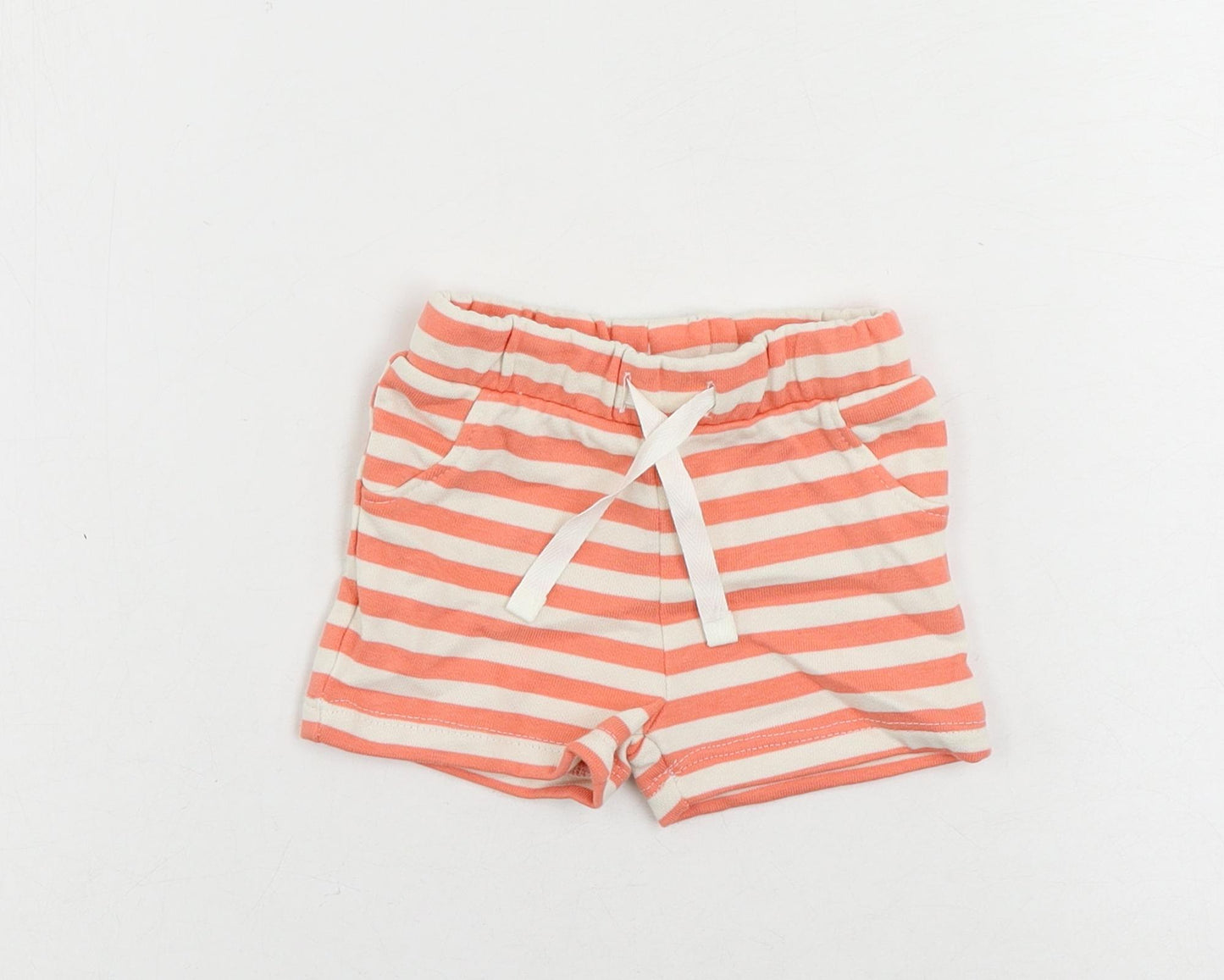 Marks and Spencer Baby Pink Striped Cotton Cropped Trousers Size 0-3 Months Drawstring