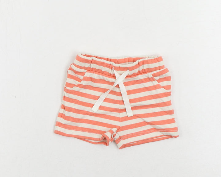 Marks and Spencer Baby Pink Striped Cotton Cropped Trousers Size 0-3 Months Drawstring
