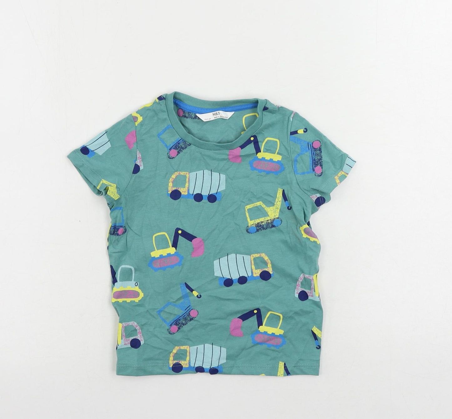 Marks and Spencer Baby Green Geometric Cotton Pullover T-Shirt Size 18-24 Months Crew Neck Pullover