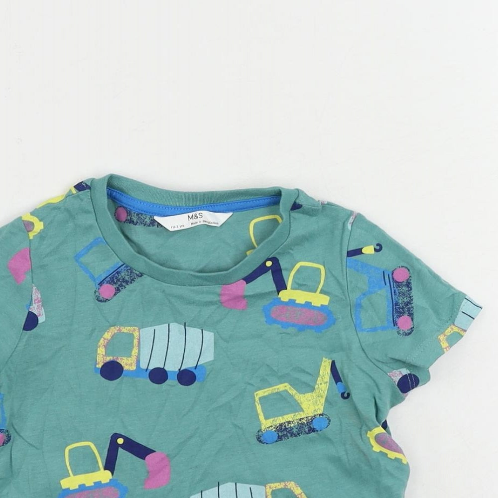 Marks and Spencer Baby Green Geometric Cotton Pullover T-Shirt Size 18-24 Months Crew Neck Pullover