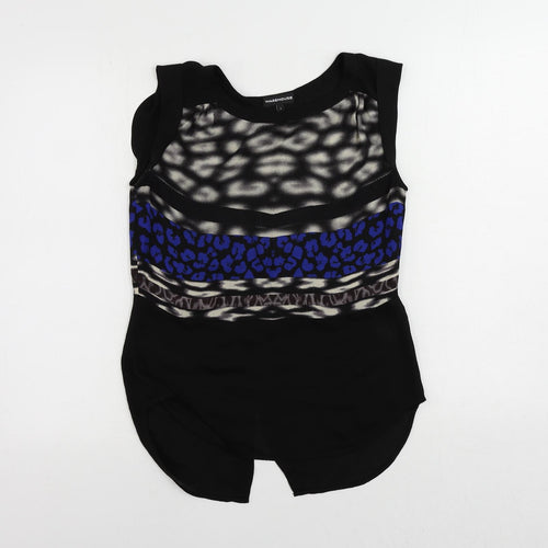 Warehouse Womens Black Geometric Polyester Basic Blouse Size S Boat Neck