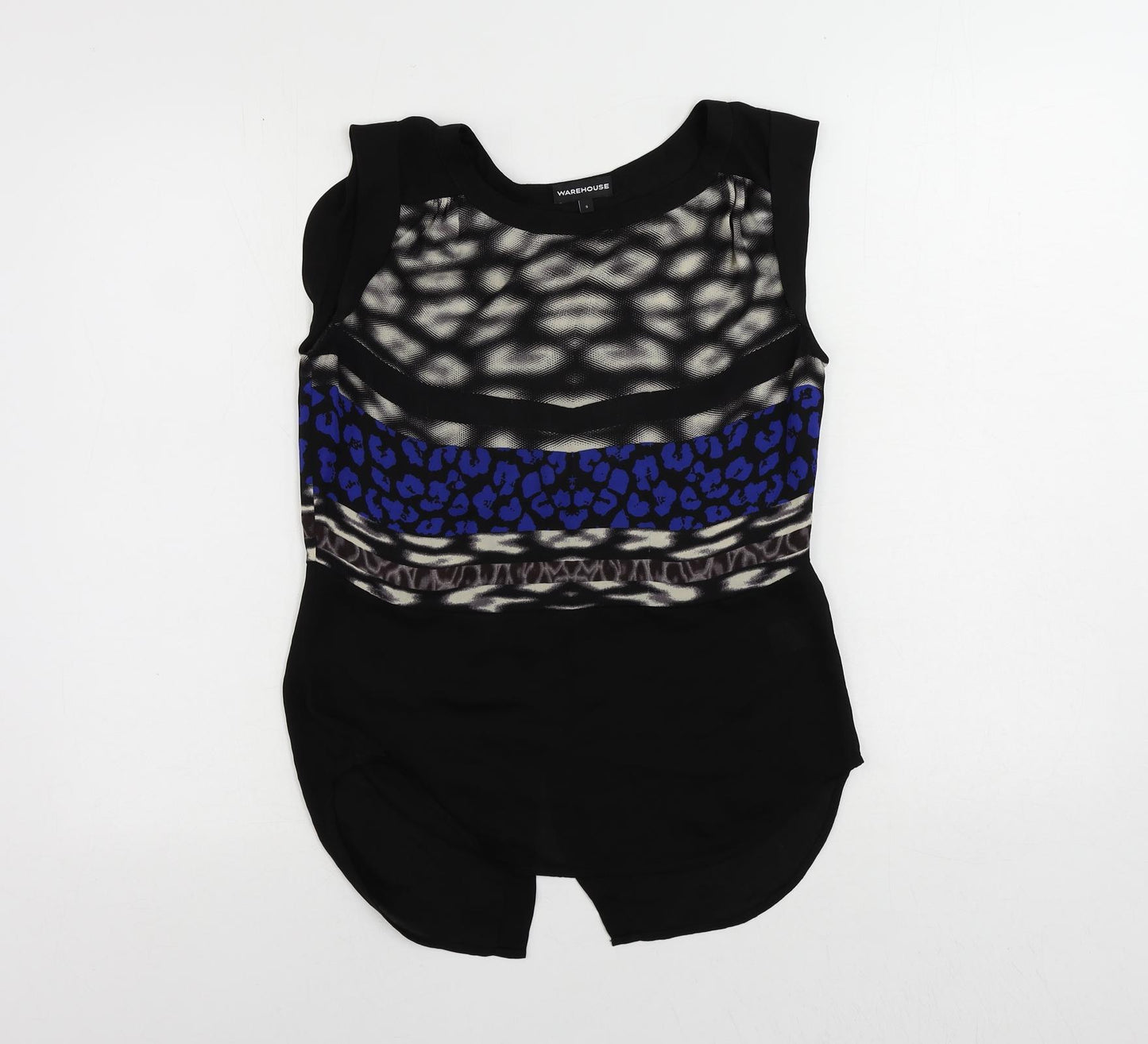 Warehouse Womens Black Geometric Polyester Basic Blouse Size S Boat Neck