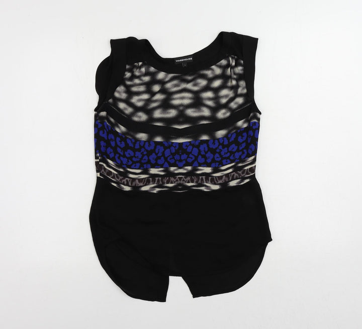 Warehouse Womens Black Geometric Polyester Basic Blouse Size S Boat Neck