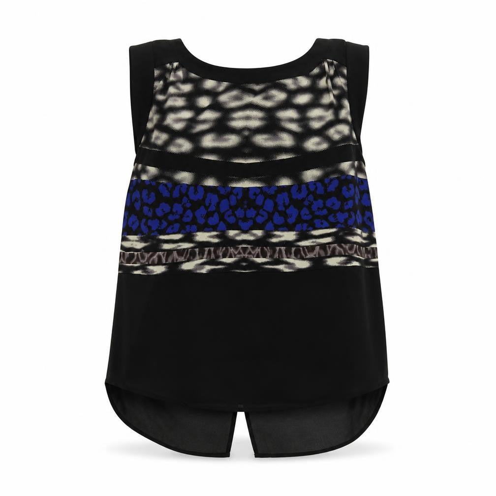 Warehouse Womens Black Geometric Polyester Basic Blouse Size S Boat Neck