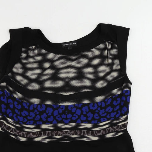 Warehouse Womens Black Geometric Polyester Basic Blouse Size S Boat Neck