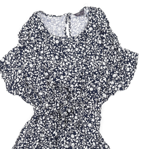 Marks and Spencer Womens Blue Floral Viscose A-Line Size 24 Round Neck Button