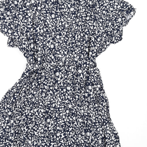 Marks and Spencer Womens Blue Floral Viscose A-Line Size 24 Round Neck Button