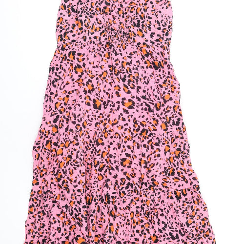 Marks and Spencer Womens Pink Animal Print Viscose A-Line Size 10 Square Neck Pullover