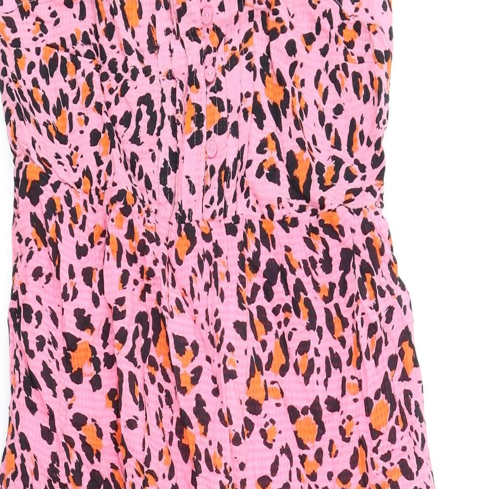 Marks and Spencer Womens Pink Animal Print Viscose A-Line Size 10 Square Neck Pullover