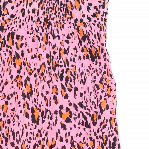 Marks and Spencer Womens Pink Animal Print Viscose A-Line Size 10 Square Neck Pullover