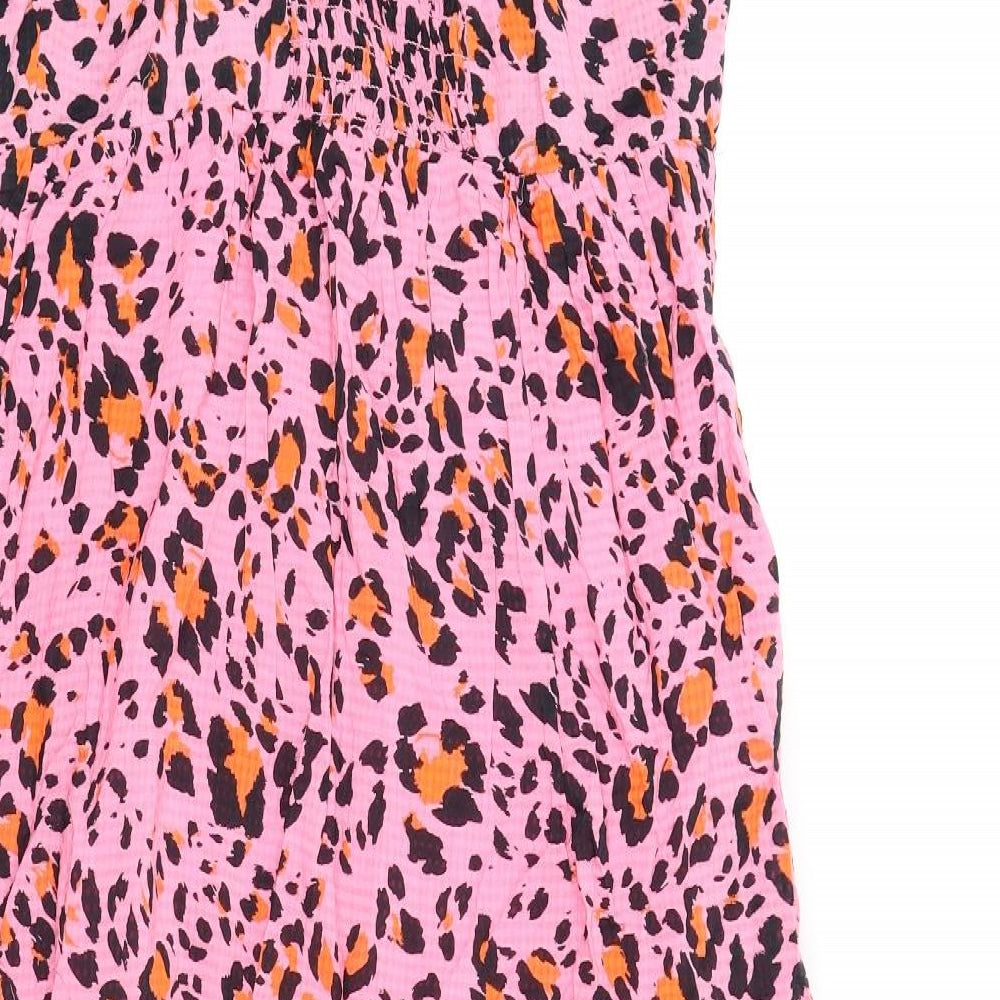 Marks and Spencer Womens Pink Animal Print Viscose A-Line Size 10 Square Neck Pullover