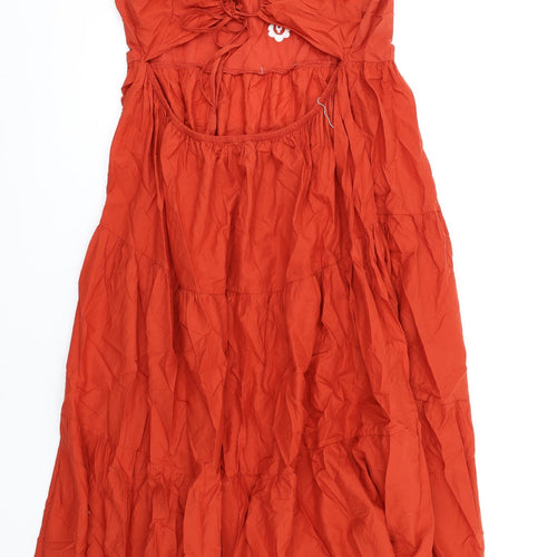 Marks and Spencer Womens Orange Cotton A-Line Size 22 Square Neck Tie