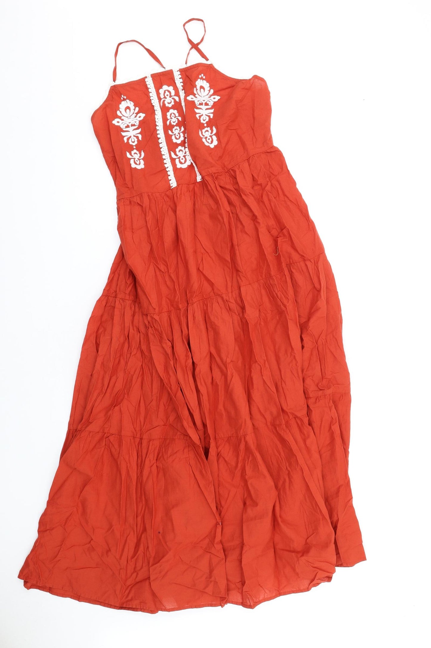 Marks and Spencer Womens Orange Cotton A-Line Size 16 Square Neck Tie