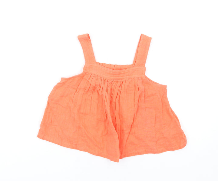 Marks and Spencer Girls Orange Cotton Basic Tank Size 8-9 Years Square Neck Pullover