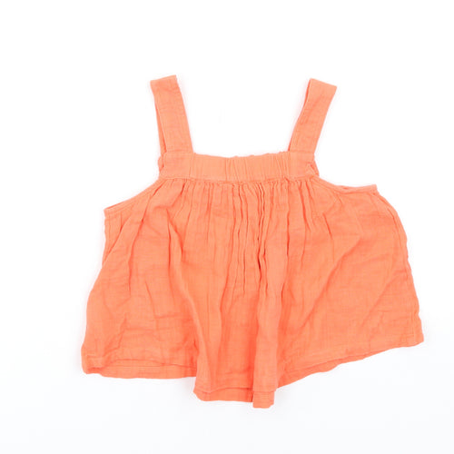 Marks and Spencer Girls Orange Cotton Basic Tank Size 8-9 Years Square Neck Pullover
