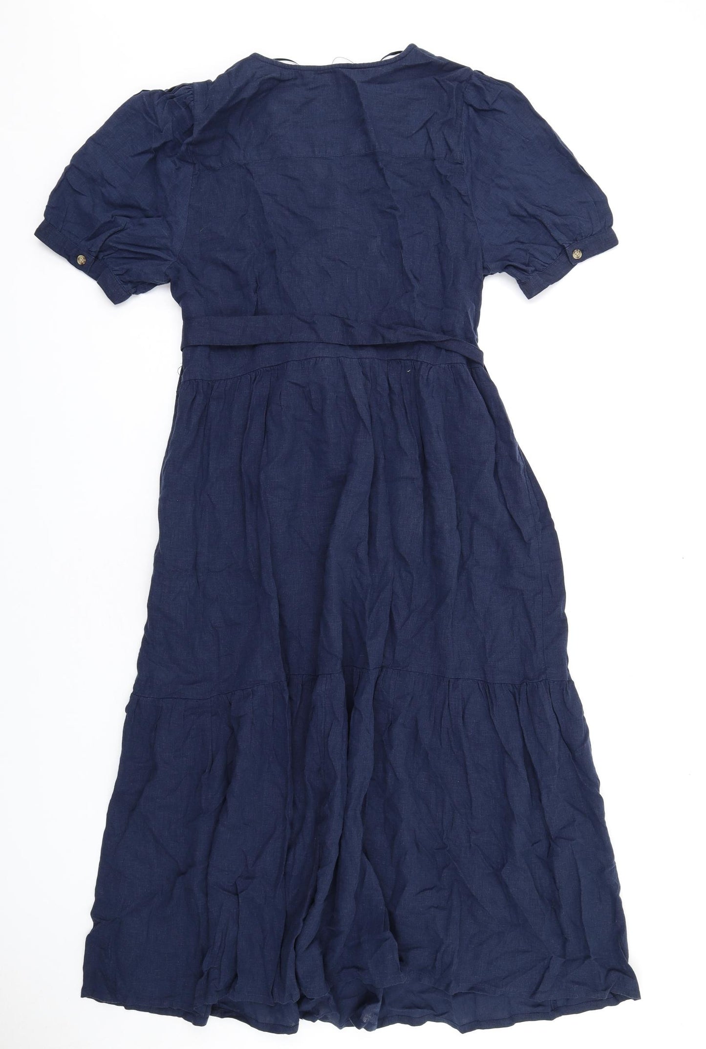 Marks and Spencer Womens Blue Linen A-Line Size 14 V-Neck Pullover