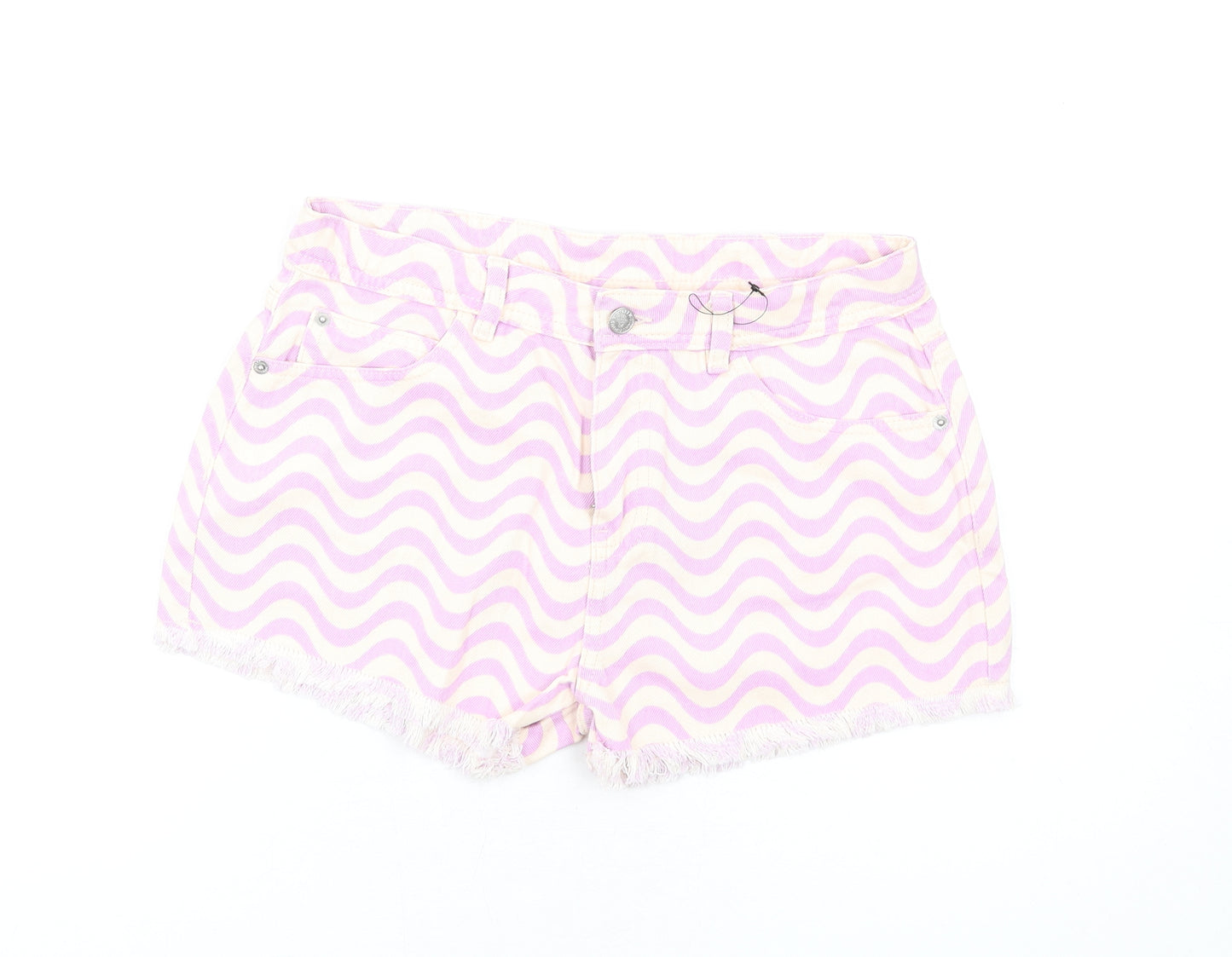 Marks and Spencer Girls Purple Geometric Cotton Cut-Off Shorts Size 13-14 Years L4 in Regular Zip