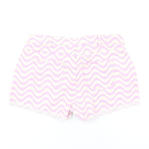 Marks and Spencer Girls Purple Geometric Cotton Cut-Off Shorts Size 13-14 Years L4 in Regular Zip