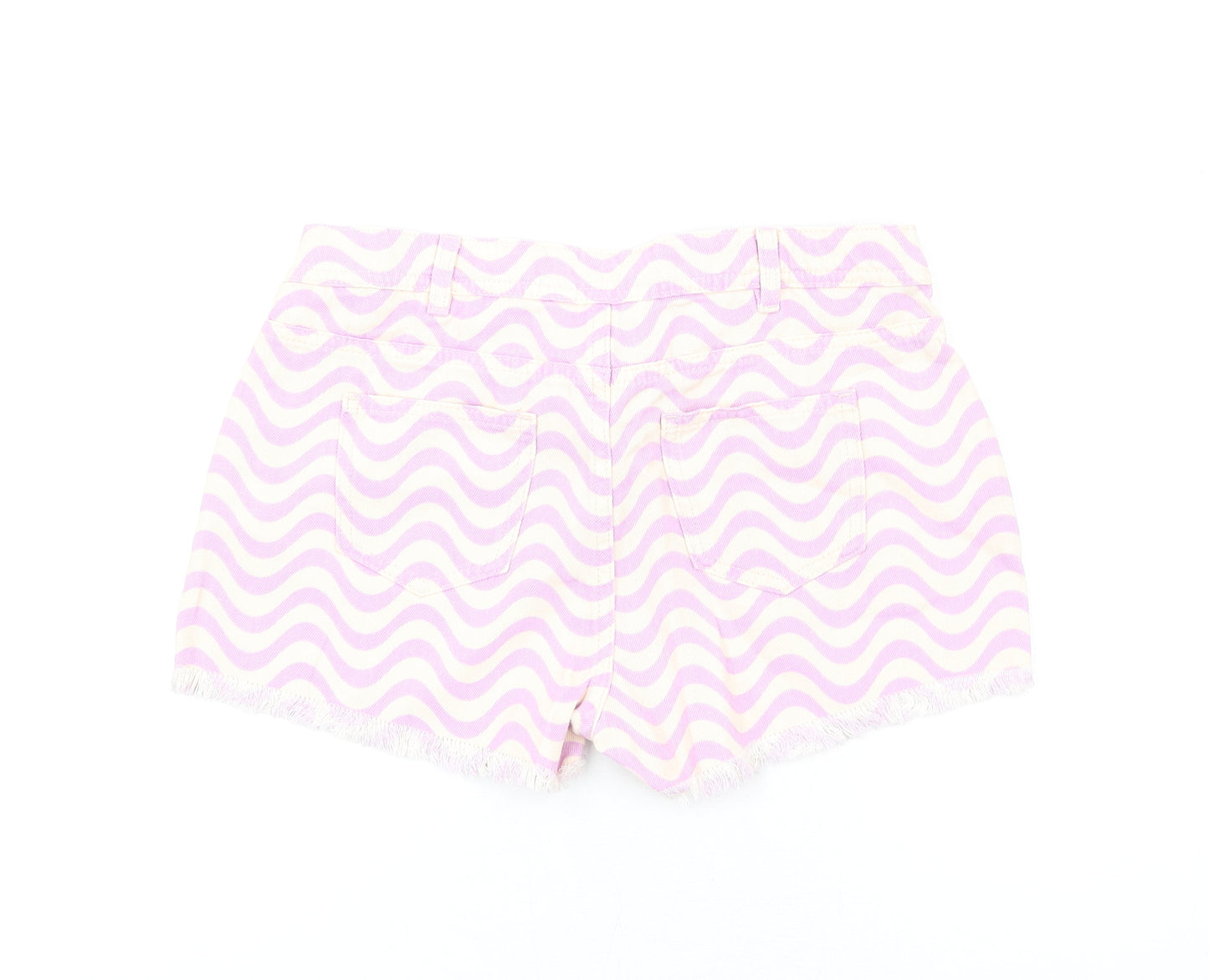 Marks and Spencer Girls Purple Geometric Cotton Cut-Off Shorts Size 13-14 Years L4 in Regular Zip