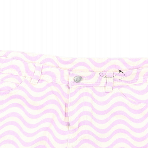 Marks and Spencer Girls Purple Geometric Cotton Cut-Off Shorts Size 13-14 Years L4 in Regular Zip