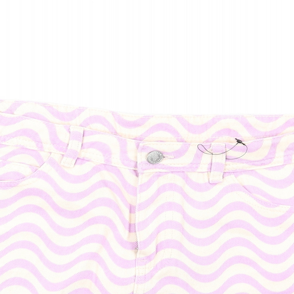 Marks and Spencer Girls Purple Geometric Cotton Cut-Off Shorts Size 13-14 Years L4 in Regular Zip