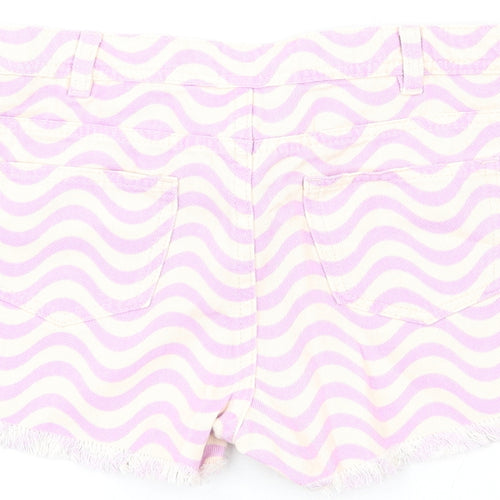 Marks and Spencer Girls Purple Geometric Cotton Cut-Off Shorts Size 13-14 Years L4 in Regular Zip
