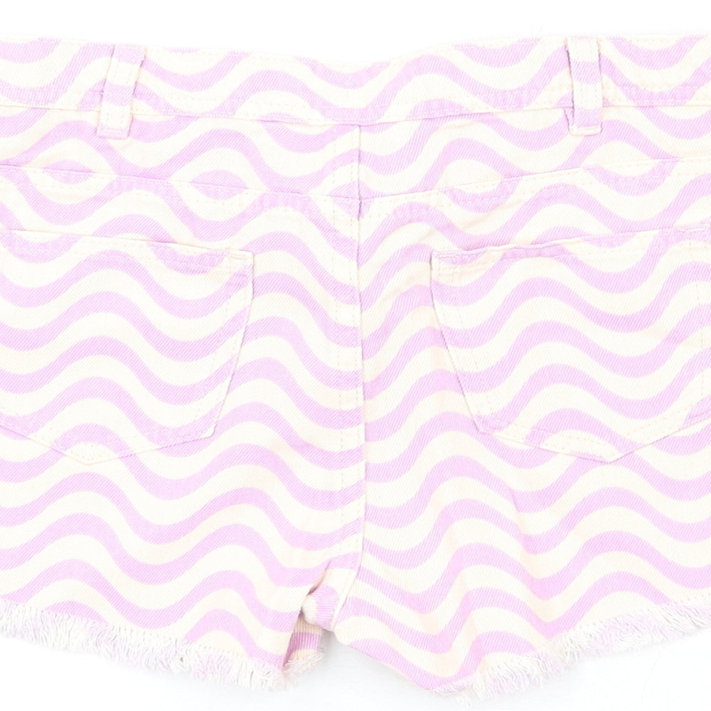 Marks and Spencer Girls Purple Geometric Cotton Cut-Off Shorts Size 13-14 Years L4 in Regular Zip