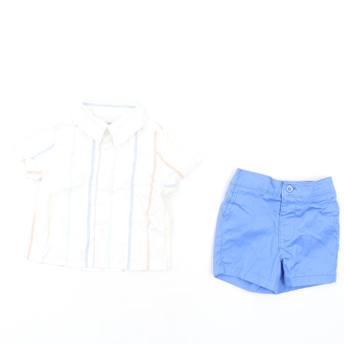 Marks and Spencer Boys Multicoloured Striped Cotton Shorts Set Outfit/Set Size 0-3 Months Button