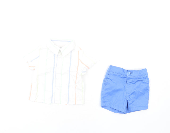Marks and Spencer Boys Multicoloured Striped Cotton Shorts Set Outfit/Set Size 0-3 Months Button