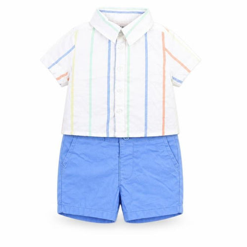 Marks and Spencer Boys Multicoloured Striped Cotton Shorts Set Outfit/Set Size 0-3 Months Button
