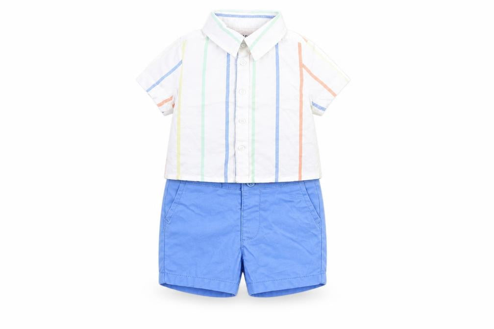 Marks and Spencer Boys Multicoloured Striped Cotton Shorts Set Outfit/Set Size 0-3 Months Button