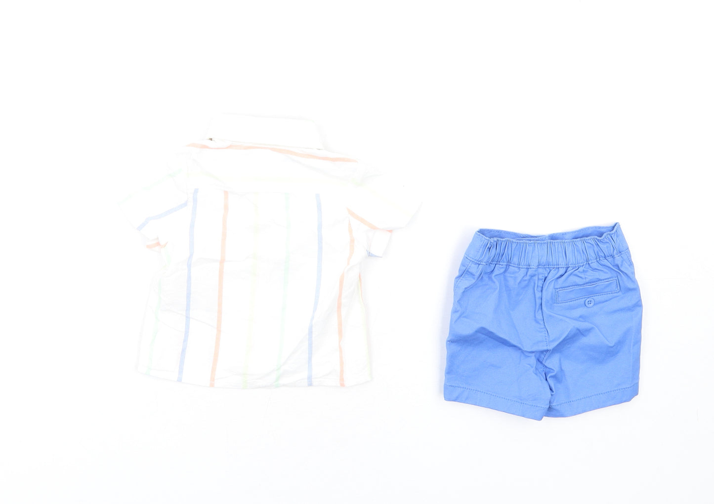 Marks and Spencer Boys Multicoloured Striped Cotton Shorts Set Outfit/Set Size 0-3 Months Button