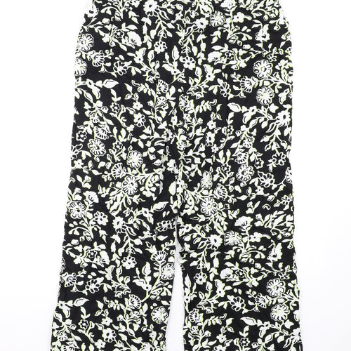 Marks and Spencer Womens Black Floral Viscose Trousers Size 20 L28 in Regular Drawstring