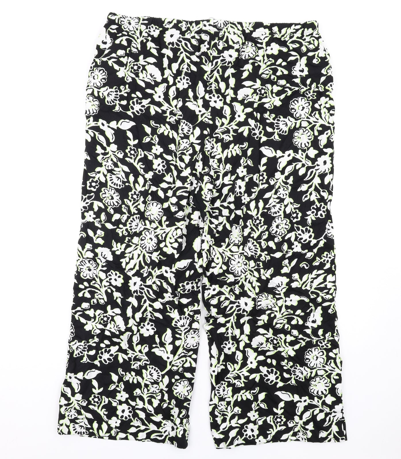 Marks and Spencer Womens Black Floral Viscose Trousers Size 20 L28 in Regular Drawstring