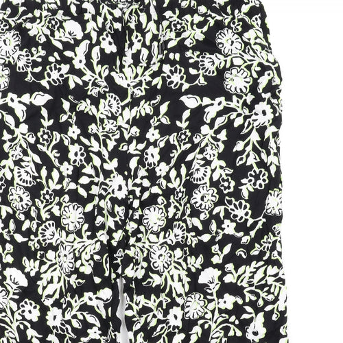 Marks and Spencer Womens Black Floral Viscose Trousers Size 20 L28 in Regular Drawstring