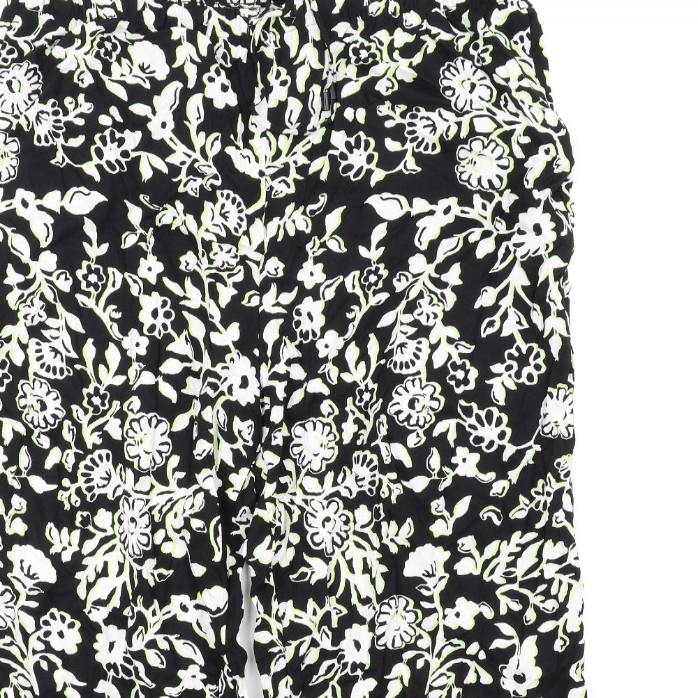 Marks and Spencer Womens Black Floral Viscose Trousers Size 20 L28 in Regular Drawstring