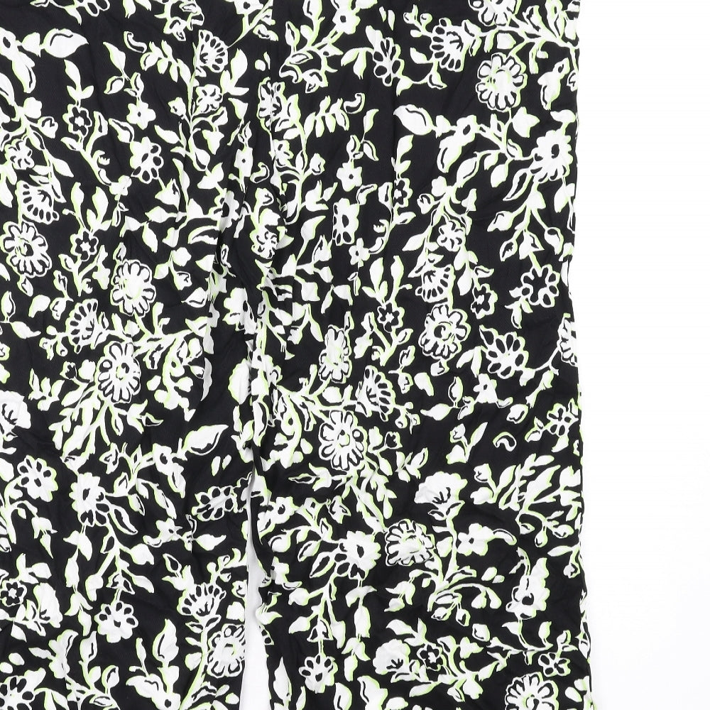 Marks and Spencer Womens Black Floral Viscose Trousers Size 20 L28 in Regular Drawstring