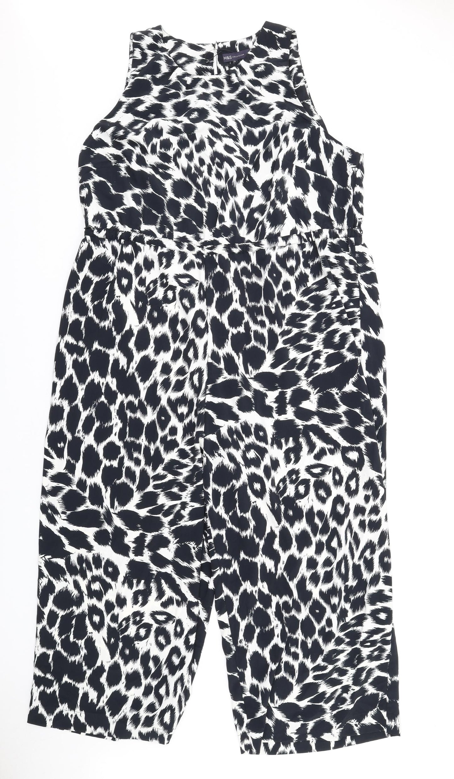 Marks and Spencer Womens Black Geometric Polyester Jumpsuit One-Piece Size 22 L26 in Zip