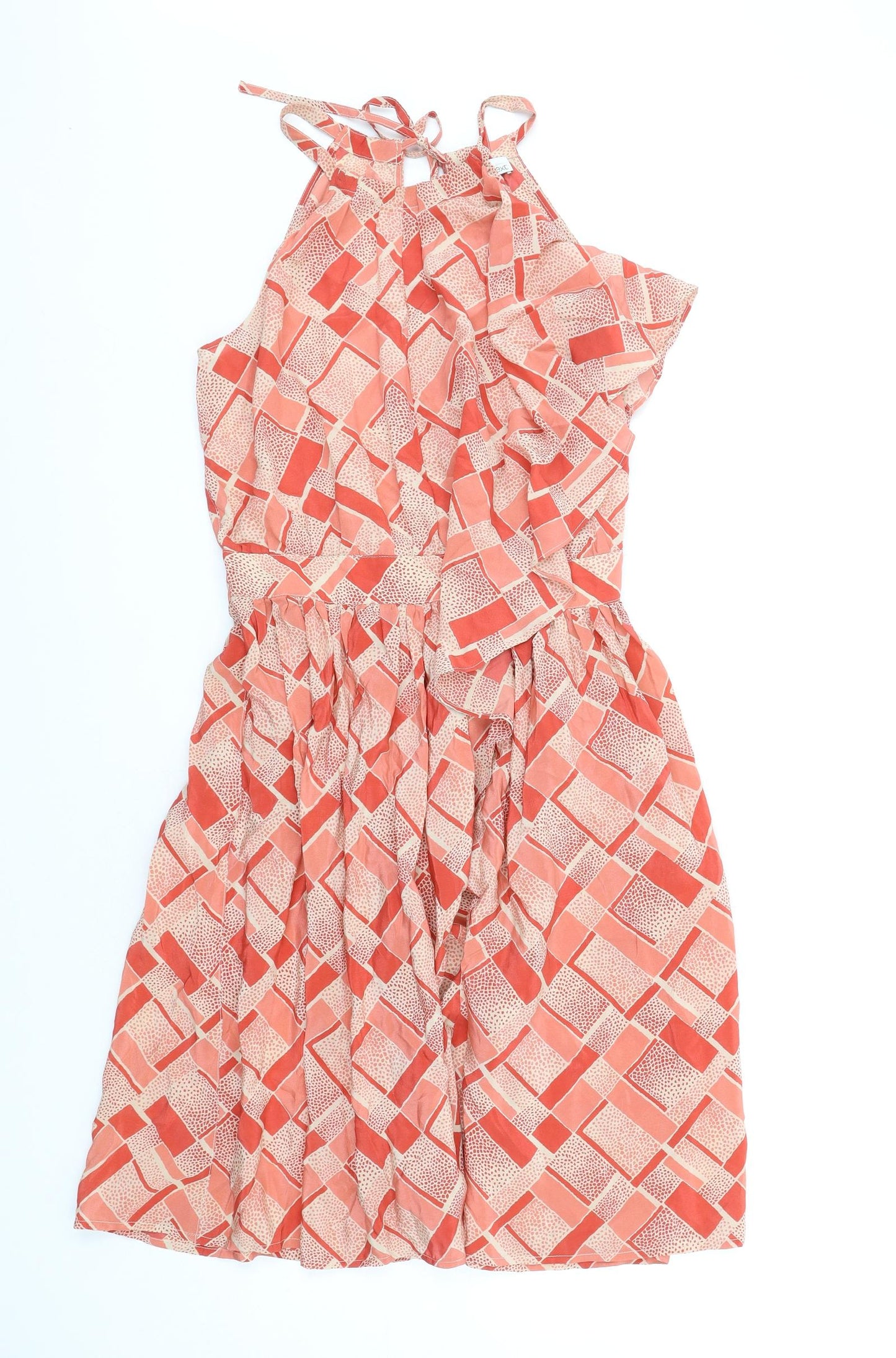 NEXT Womens Red Geometric Silk A-Line Size 10 Round Neck Zip