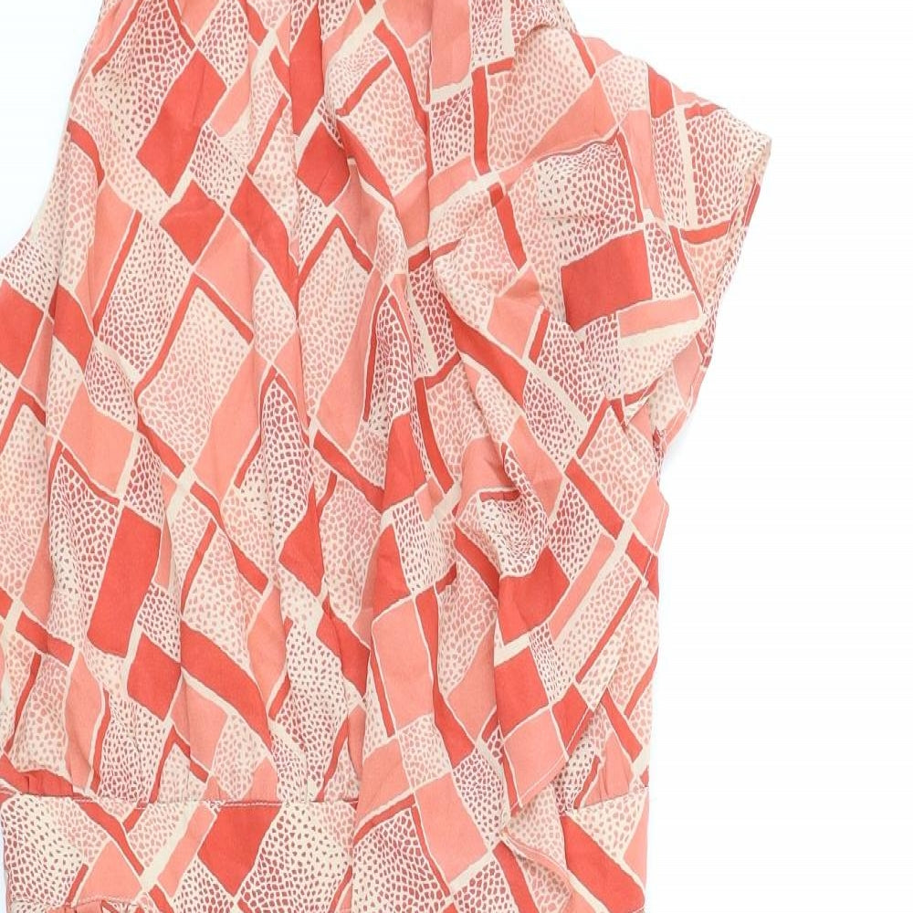 NEXT Womens Red Geometric Silk A-Line Size 10 Round Neck Zip