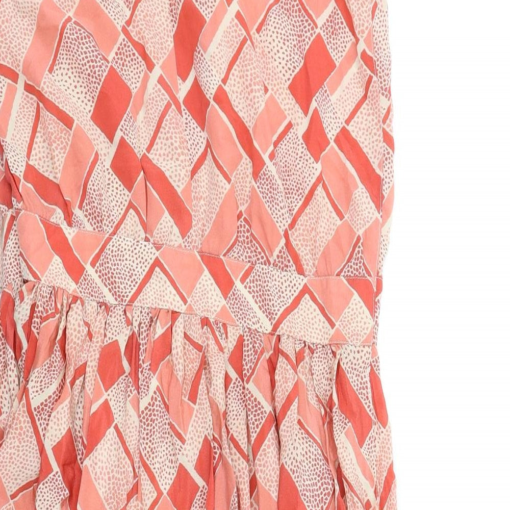 NEXT Womens Red Geometric Silk A-Line Size 10 Round Neck Zip