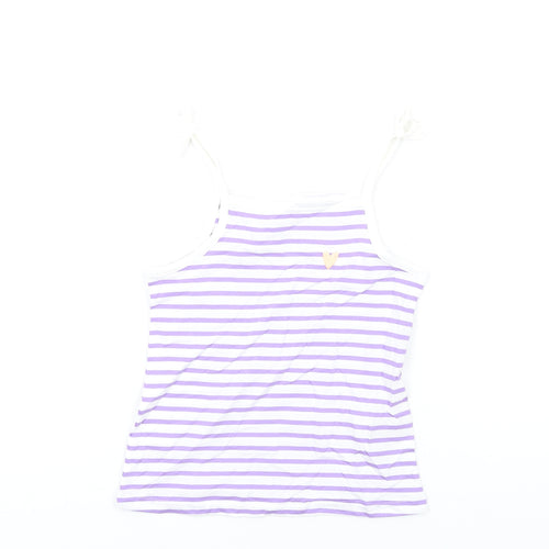 Marks and Spencer Girls Purple Striped Cotton Basic Tank Size 5-6 Years Square Neck Pullover