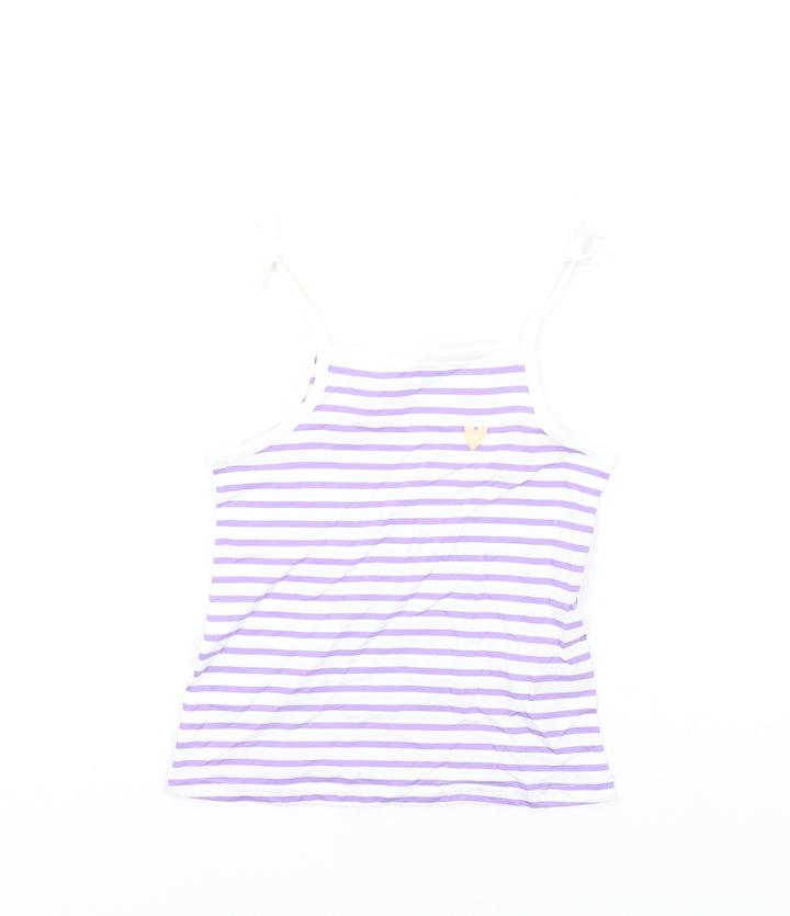 Marks and Spencer Girls Purple Striped Cotton Basic Tank Size 5-6 Years Square Neck Pullover