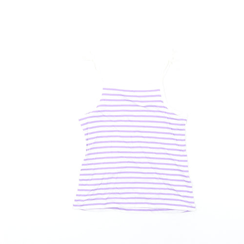 Marks and Spencer Girls Purple Striped Cotton Basic Tank Size 5-6 Years Square Neck Pullover
