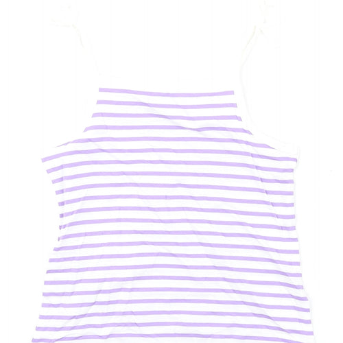 Marks and Spencer Girls Purple Striped Cotton Basic Tank Size 5-6 Years Square Neck Pullover