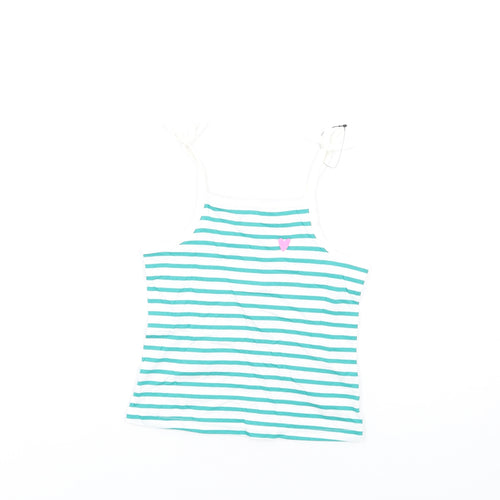 Marks and Spencer Girls Green Striped Cotton Basic Tank Size 3-4 Years Square Neck Pullover