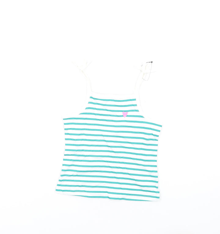 Marks and Spencer Girls Green Striped Cotton Basic Tank Size 3-4 Years Square Neck Pullover