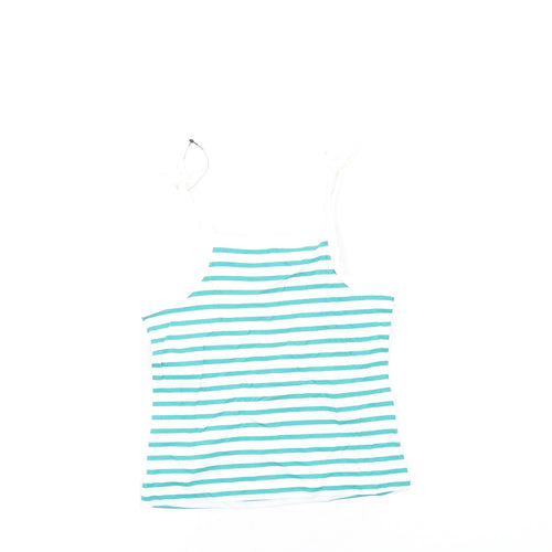 Marks and Spencer Girls Green Striped Cotton Basic Tank Size 3-4 Years Square Neck Pullover