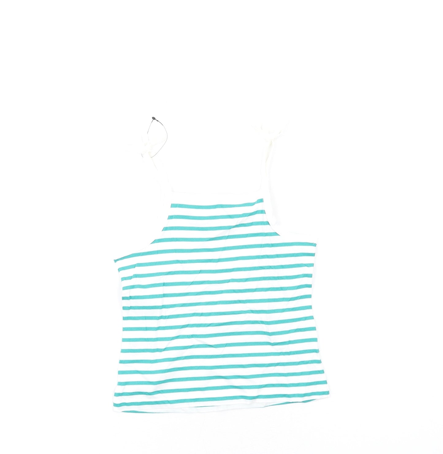 Marks and Spencer Girls Green Striped Cotton Basic Tank Size 3-4 Years Square Neck Pullover